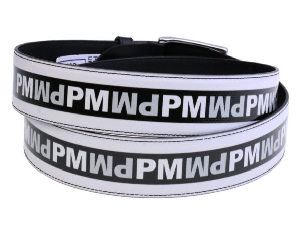 BLACK AND WHITE MEN'S BELT MADE OF LORRY TARPAULIN.