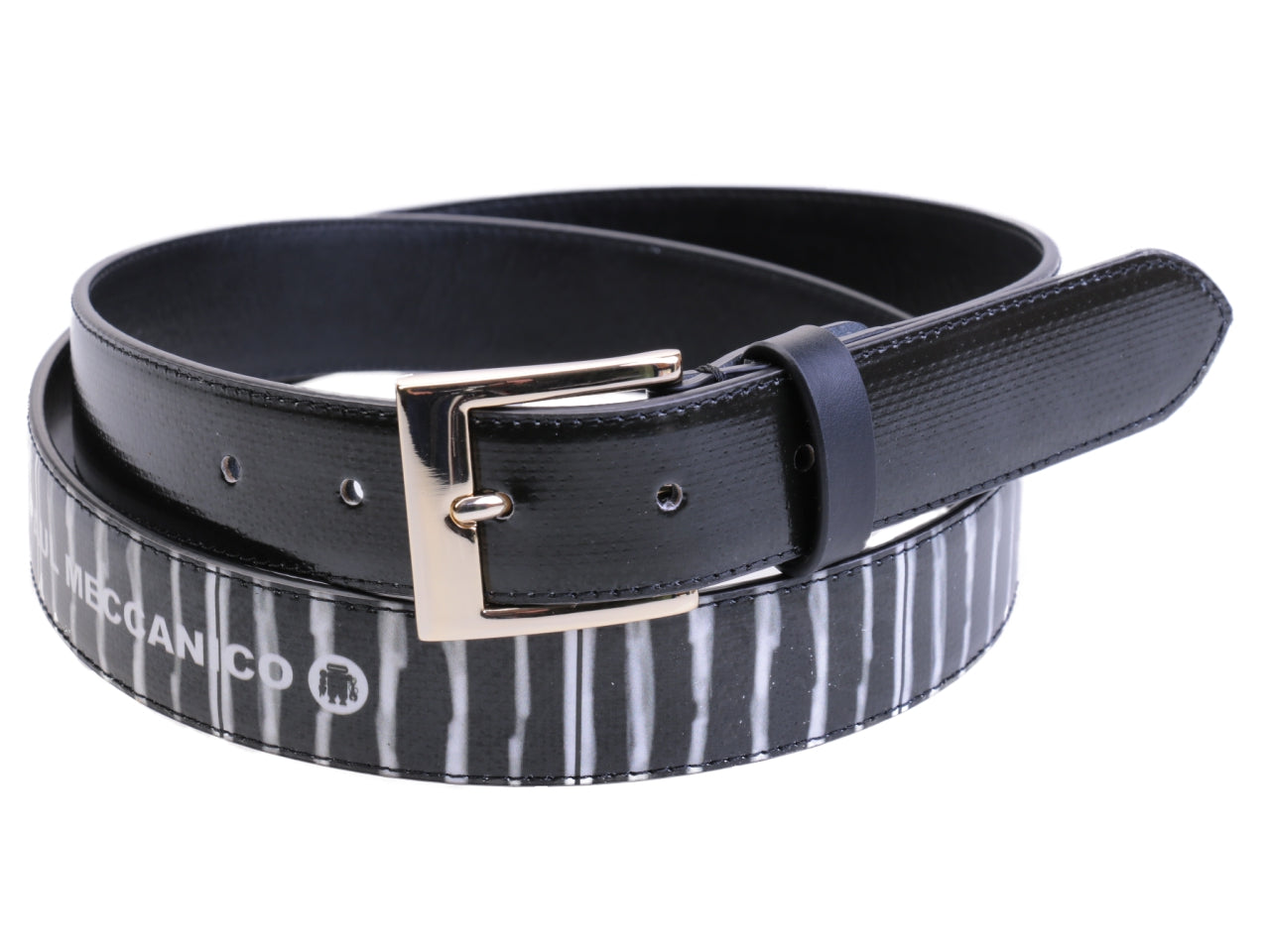 BLACK AND WHITE WOMEN'S BELT MADE OF LORRY TARPAULIN.