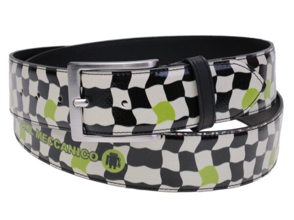 BLACK AND WHITE MEN'S BELT MADE OF LORRY TARPAULIN.