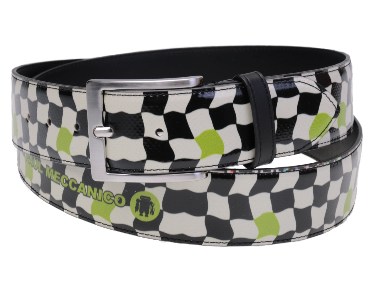 BLACK AND WHITE MEN'S BELT MADE OF LORRY TARPAULIN.