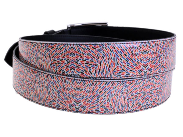 MULTICOLOR MEN'S BELT WITH OPTICAL FANTASY MADE OF LORRY TARPAULIN.
