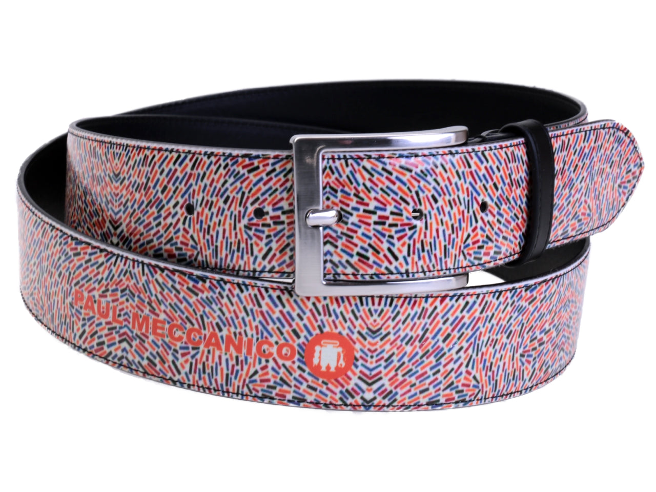 MULTICOLOR MEN'S BELT WITH OPTICAL FANTASY MADE OF LORRY TARPAULIN.