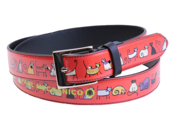 RED WOMEN'S BELT "ANIMALS" MADE OF LORRY TARPAULIN.