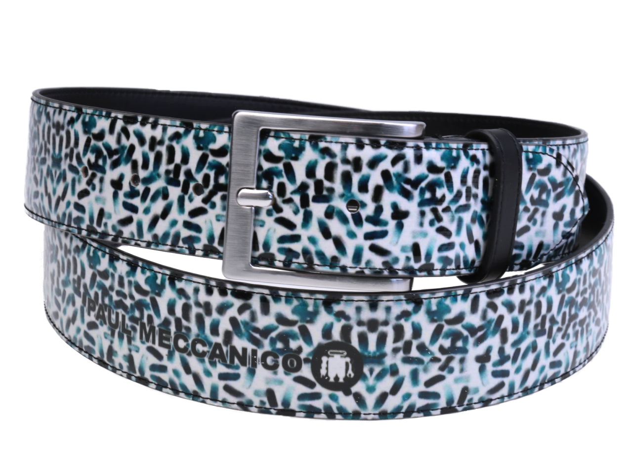 BLUE AND WHITE MEN'S BELT MADE OF LORRY TARPAULIN.