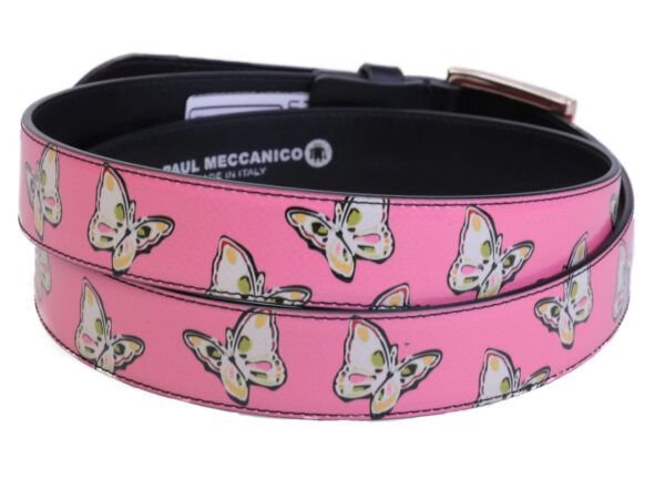 PINK WOMEN'S BELT "BUTTERFLIES" MADE OF LORRY TARPAULIN.