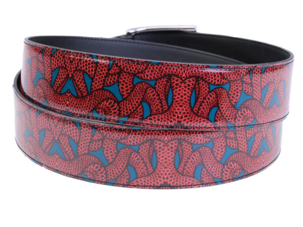 MEN'S BELT BORDEAUX AND LIGHT BLUE MADE OF LORRY TARPAULIN.