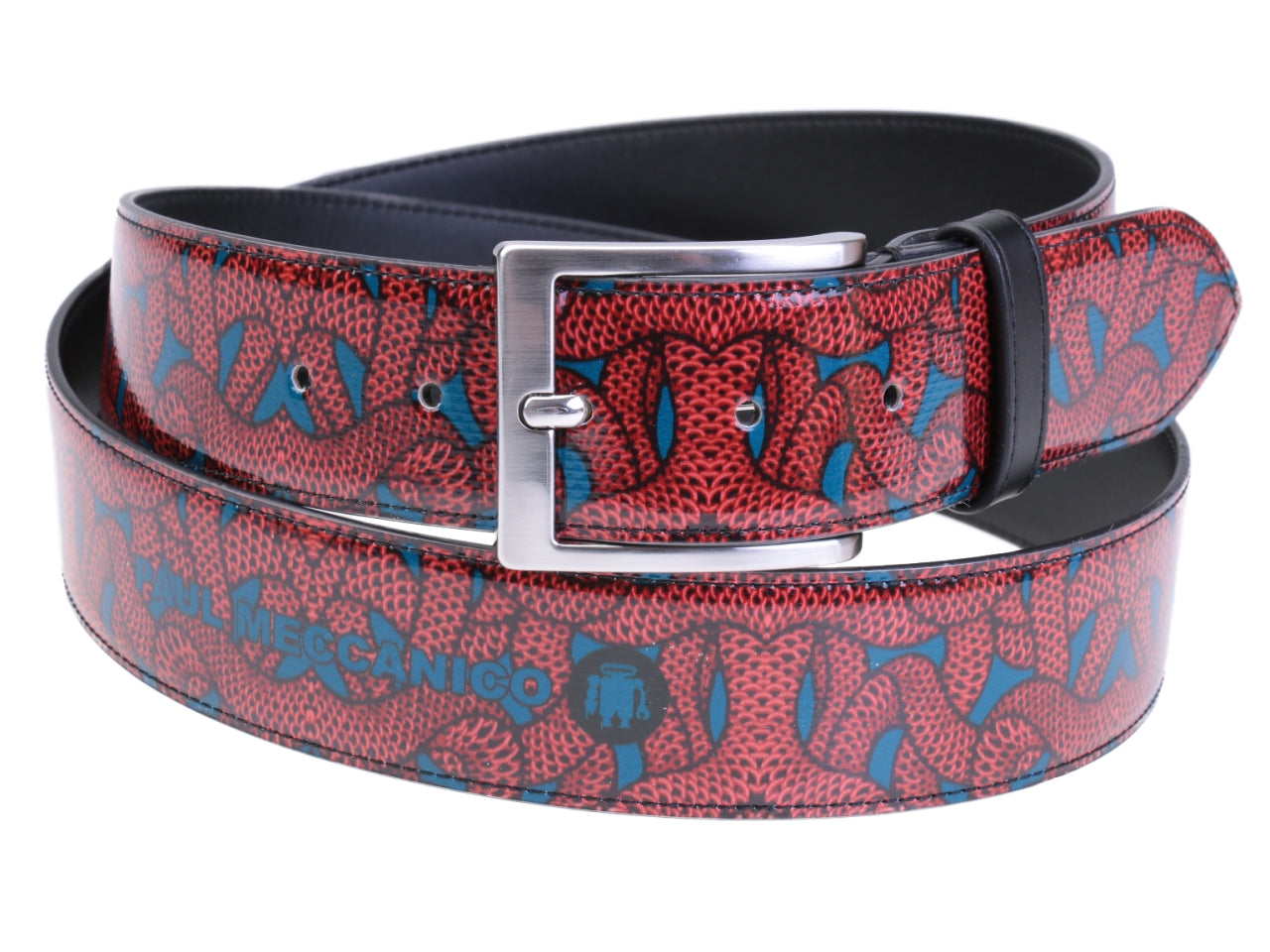 MEN'S BELT BORDEAUX AND LIGHT BLUE MADE OF LORRY TARPAULIN.