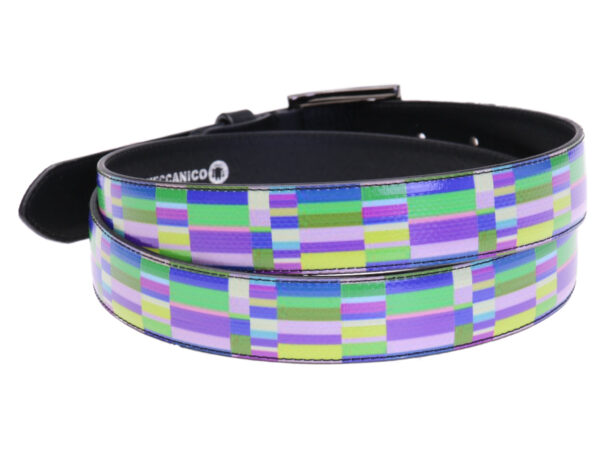 MULTICOLOR WOMEN'S BELT WITH GEOMETRIC FANTASY MADE OF LORRY TARPAULIN.