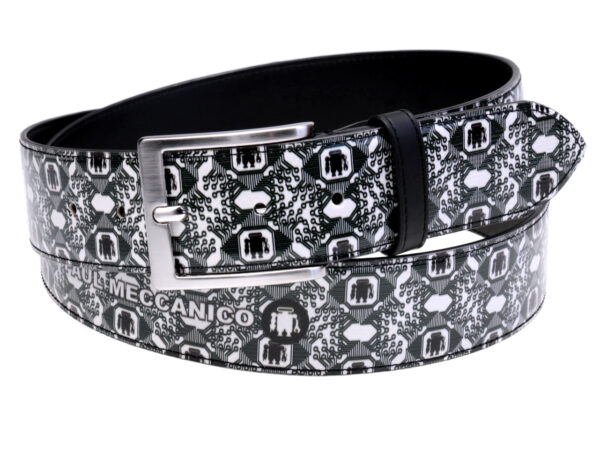 DARK GREEN AND WHITE MEN'S BELT MADE OF LORRY TARPAULIN.