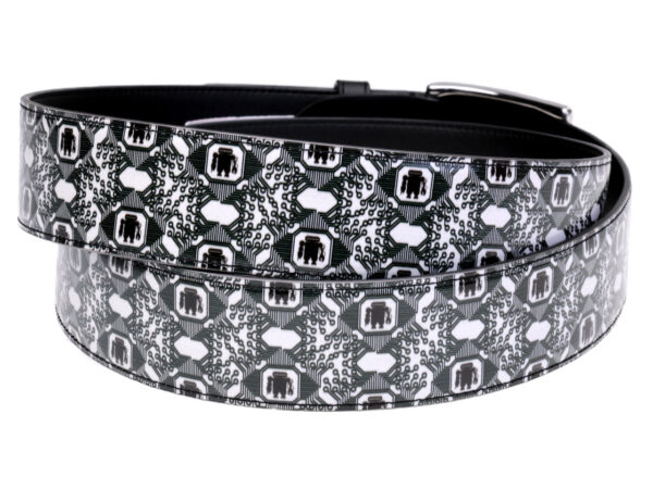 DARK GREEN AND WHITE MEN'S BELT MADE OF LORRY TARPAULIN.