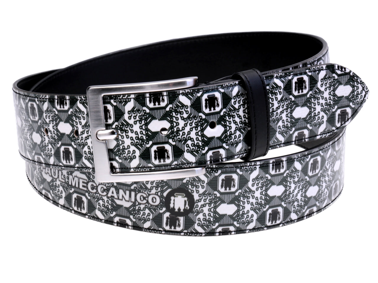 DARK GREEN AND WHITE MEN'S BELT MADE OF LORRY TARPAULIN.