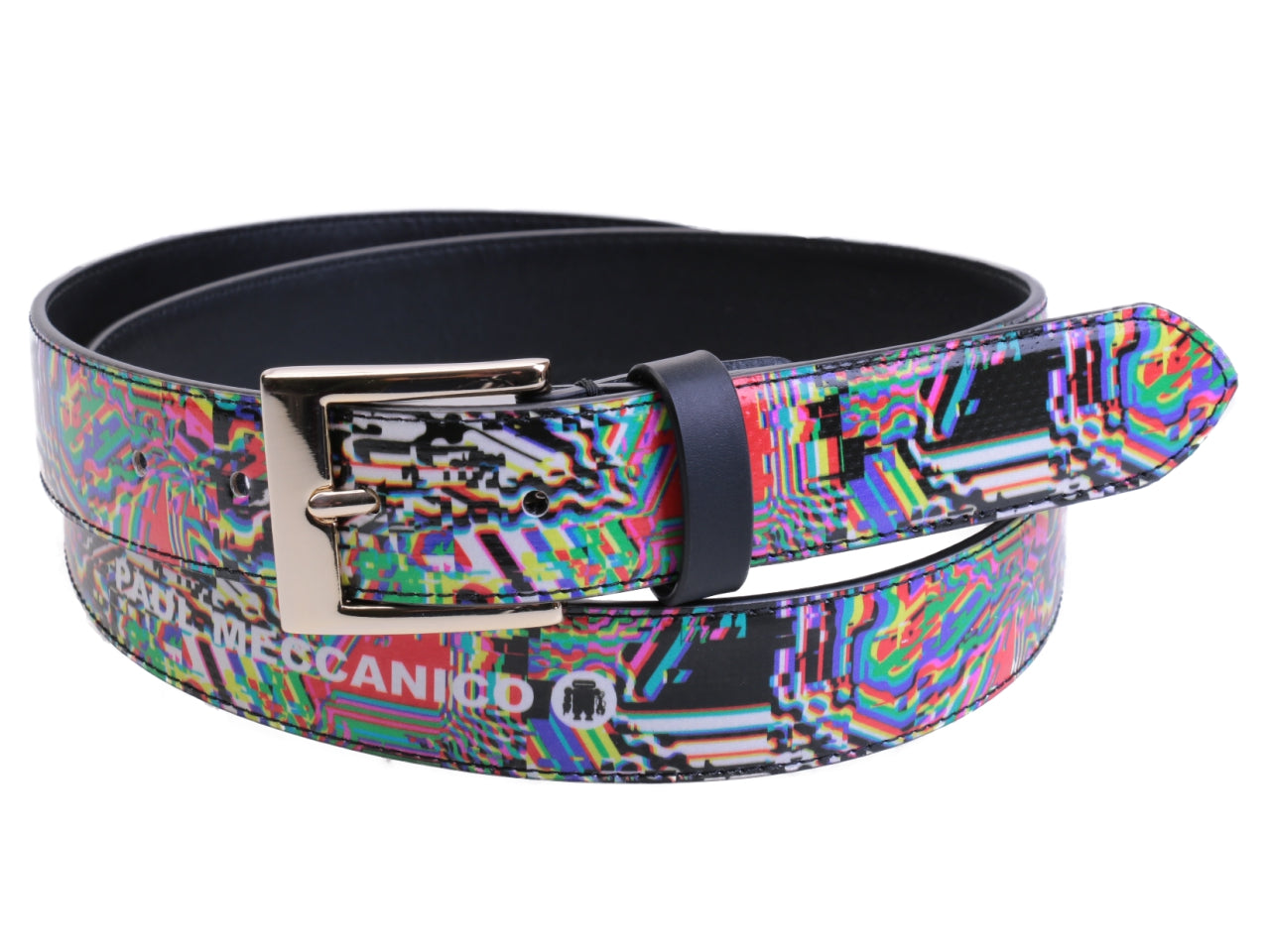 MULTICOLOR WOMEN'S BELT "NO SIGNAL" MADE OF LORRY TARPAULIN.