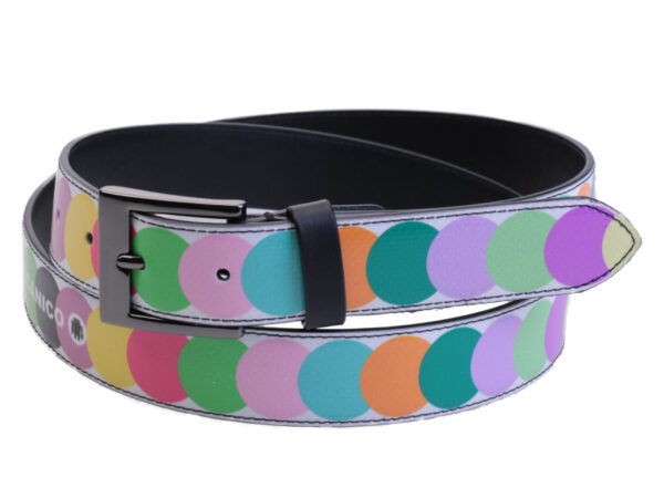 MULTICOLOR WOMEN'S BELT WITH CIRCLES MADE OF LORRY TARPAULIN.