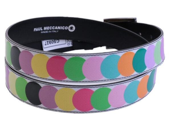 MULTICOLOR WOMEN'S BELT WITH CIRCLES MADE OF LORRY TARPAULIN.