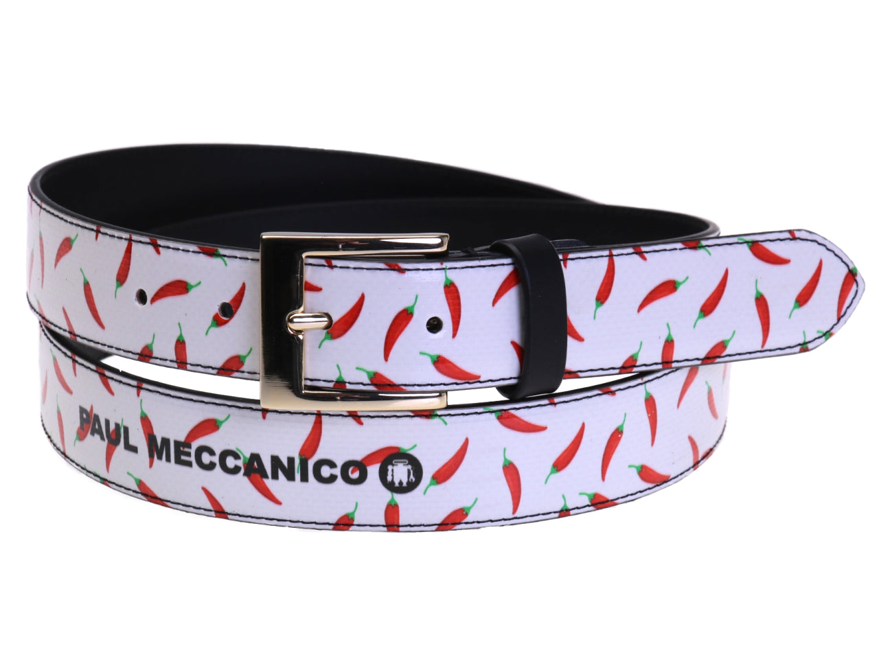 WHITE WOMEN'S BELT "CHILI PEPPERS" MADE OF LORRY TARPAULIN.