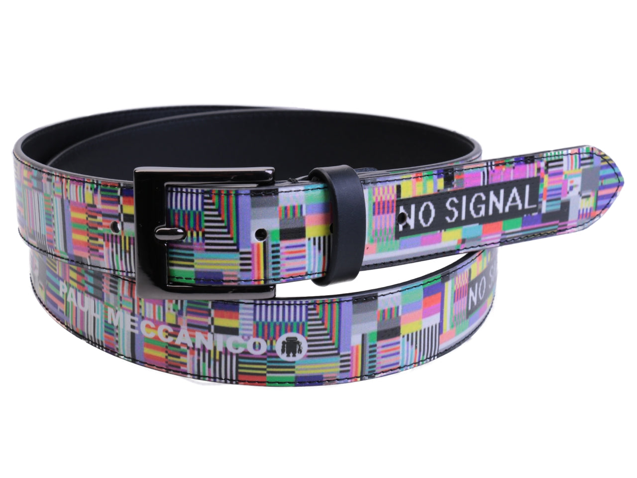 MULTICOLOR WOMEN'S BELT "NO SIGNAL" MADE OF LORRY TARPAULIN.