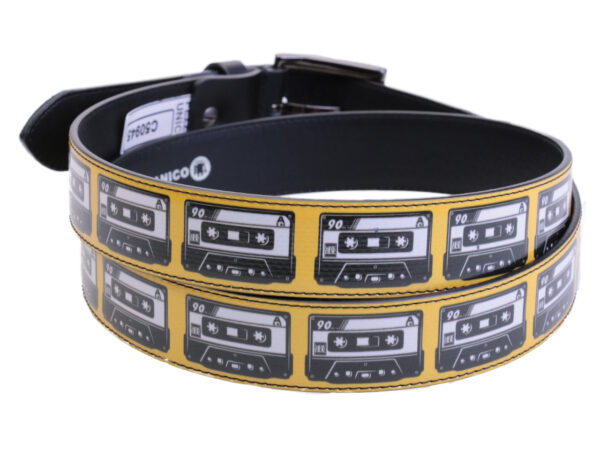 YELLOW WOMEN'S BELT "MUSICASSETTE" MADE OF LORRY TARPAULIN.