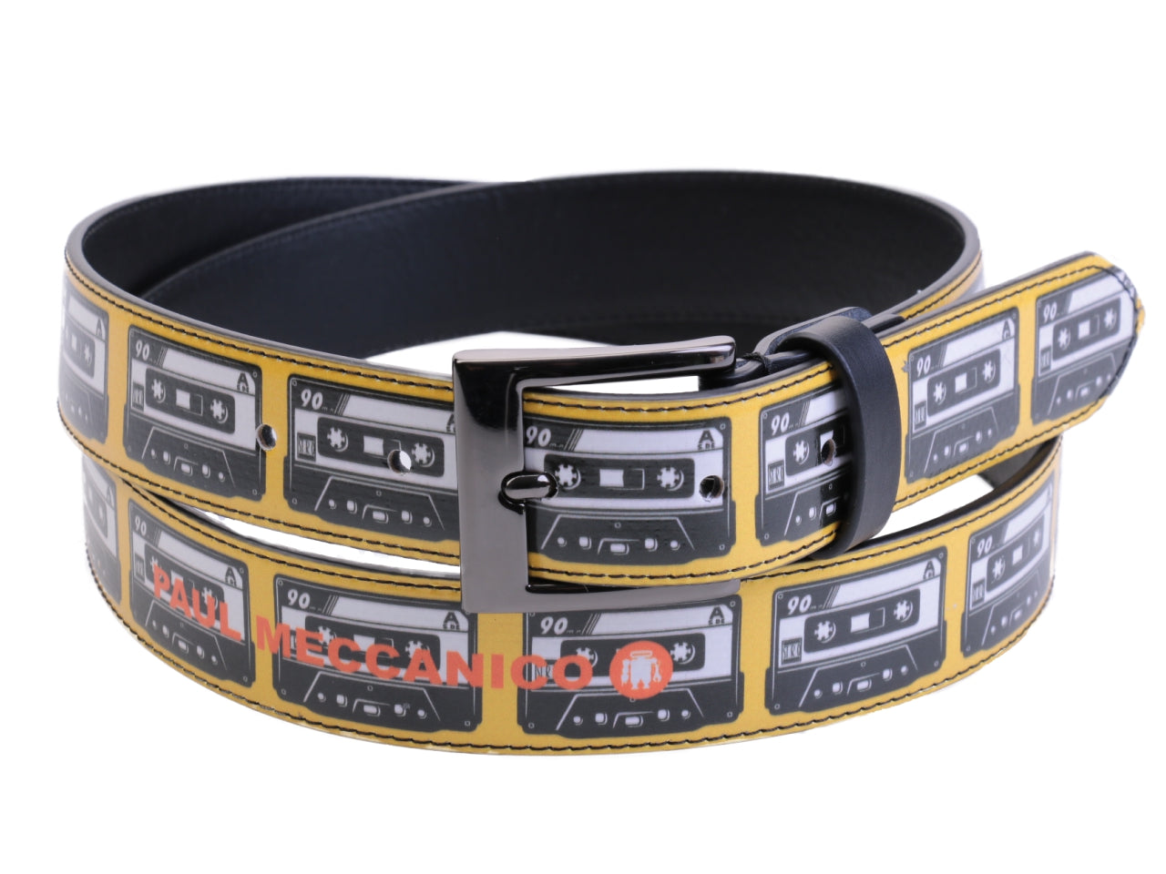 YELLOW WOMEN'S BELT "MUSICASSETTE" MADE OF LORRY TARPAULIN.