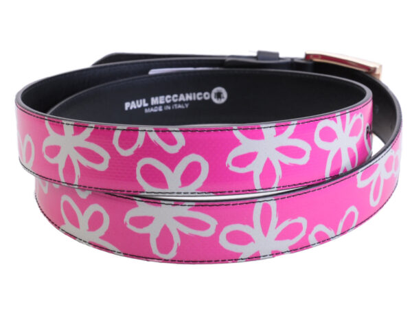 FUCHSIA WOMEN'S BELT WITH FLORAL FANTASY MADE OF LORRY TARPAULIN.