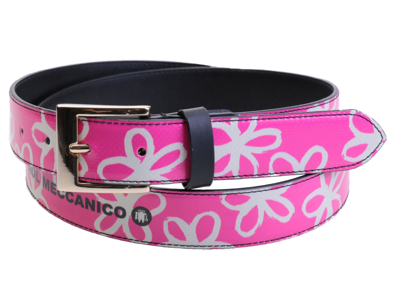 FUCHSIA WOMEN'S BELT WITH FLORAL FANTASY MADE OF LORRY TARPAULIN.