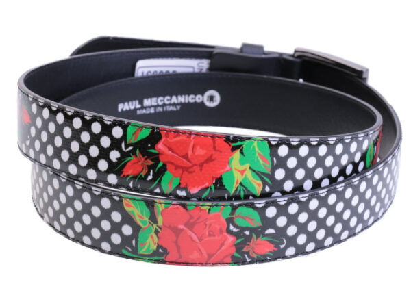 BLACK AND WHITE WOMEN'S BELT "ROSE" MADE OF LORRY TARPAULIN.