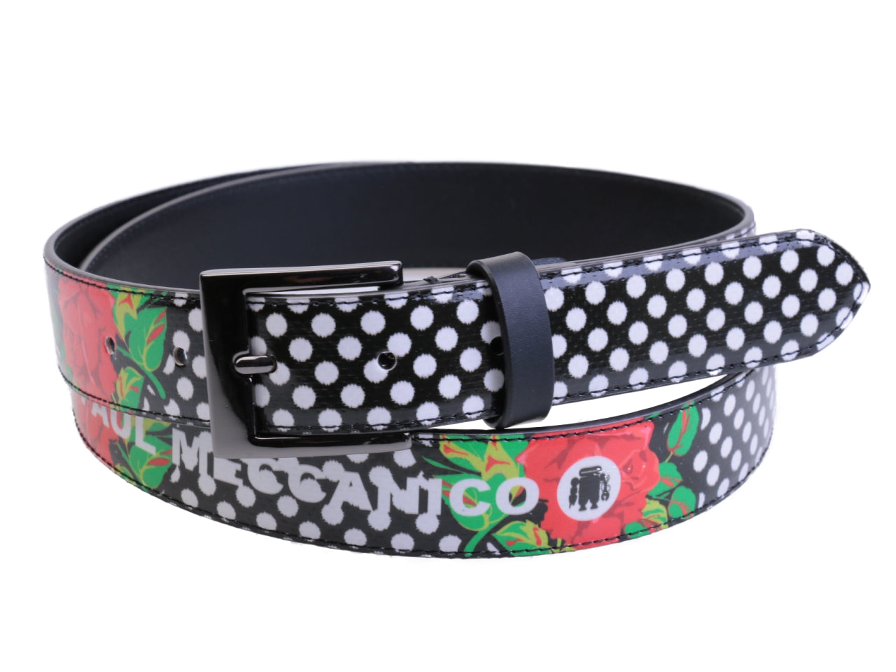 BLACK AND WHITE WOMEN'S BELT "ROSE" MADE OF LORRY TARPAULIN.