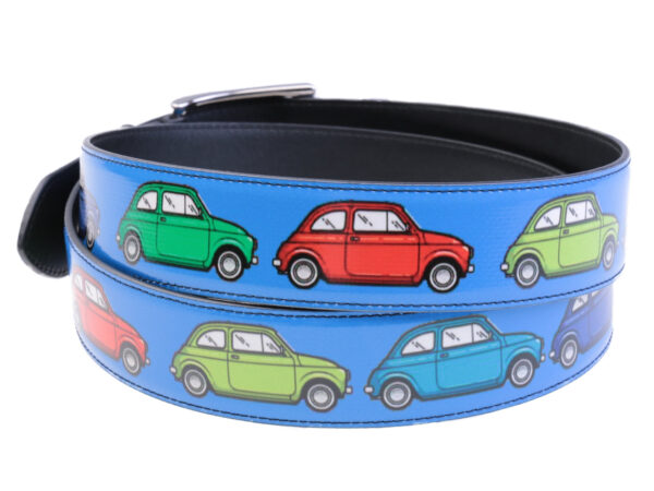 LIGHT BLUE MEN'S BELT "FIAT 500" MADE OF LORRY TARPAULIN.
