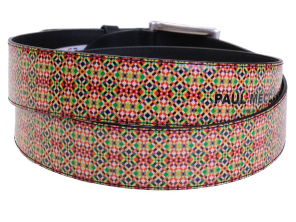 MULTICOLOR MEN'S BELT WITH ETHNIC FANTASY MADE OF LORRY TARPAULIN.