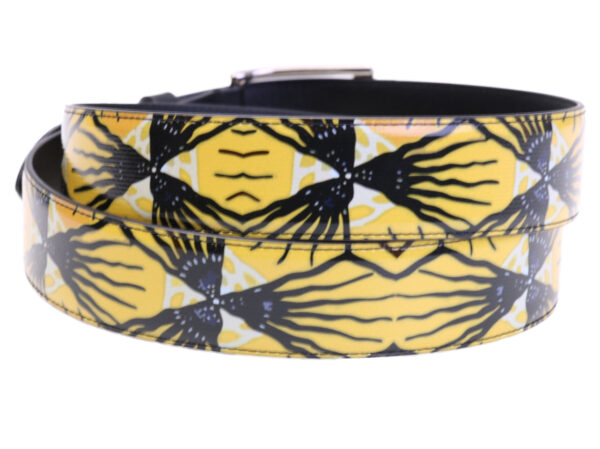 YELLOW AND BLACK MEN'S BELT WITH AFRO FANTASY MADE OF LORRY TARPAULIN.