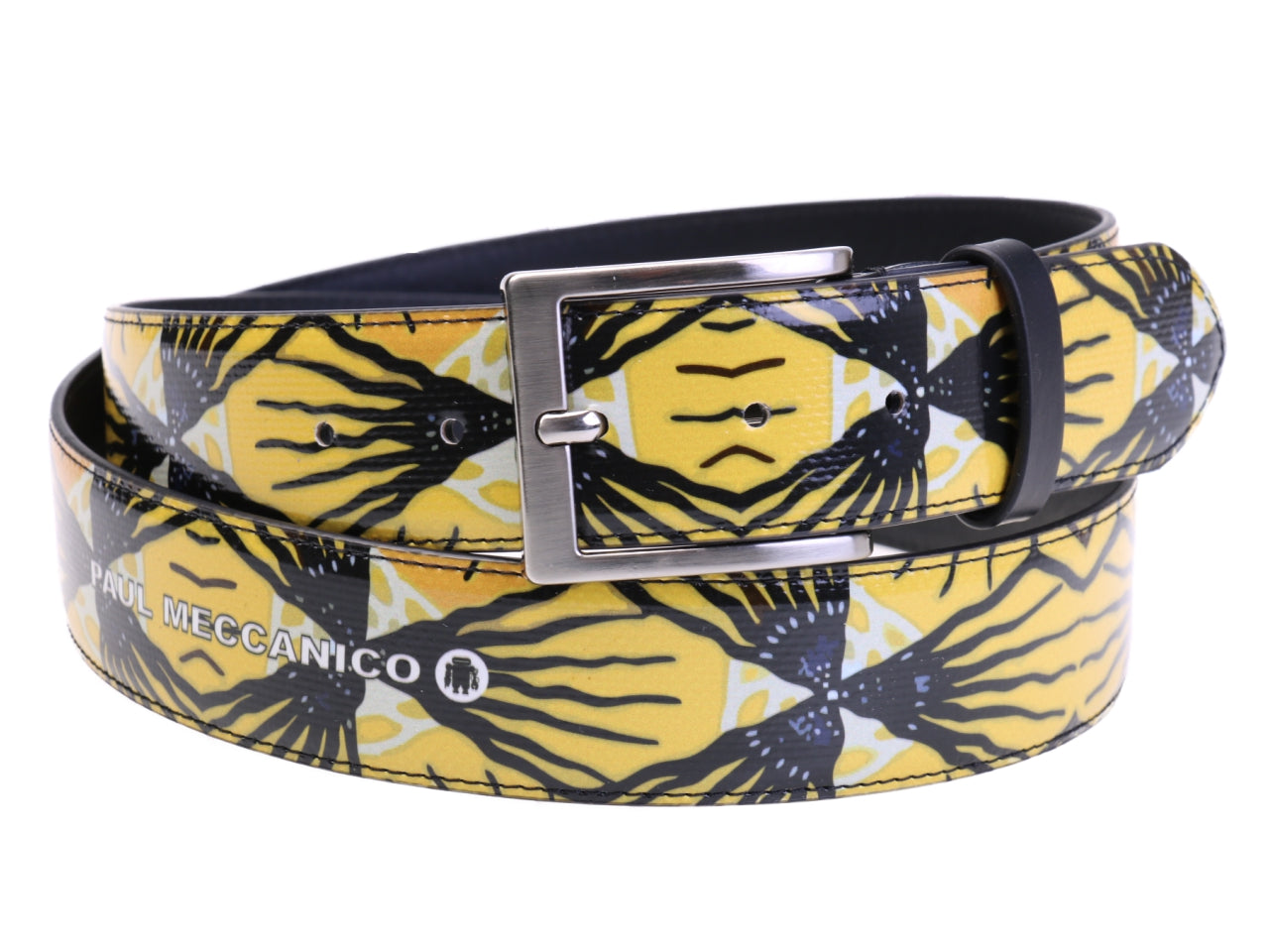 YELLOW AND BLACK MEN'S BELT WITH AFRO FANTASY MADE OF LORRY TARPAULIN.