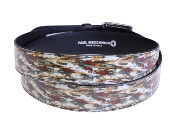 ...BEIGE MEN'S BELT WITH CAMOUFLAGE FANTASY MADE OF LORRY TARPAULIN.