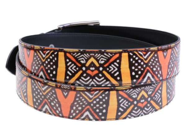 BLACK AND ORANGE MEN'S BELT AFRO FANTASY MADE OF LORRY TARPAULIN.