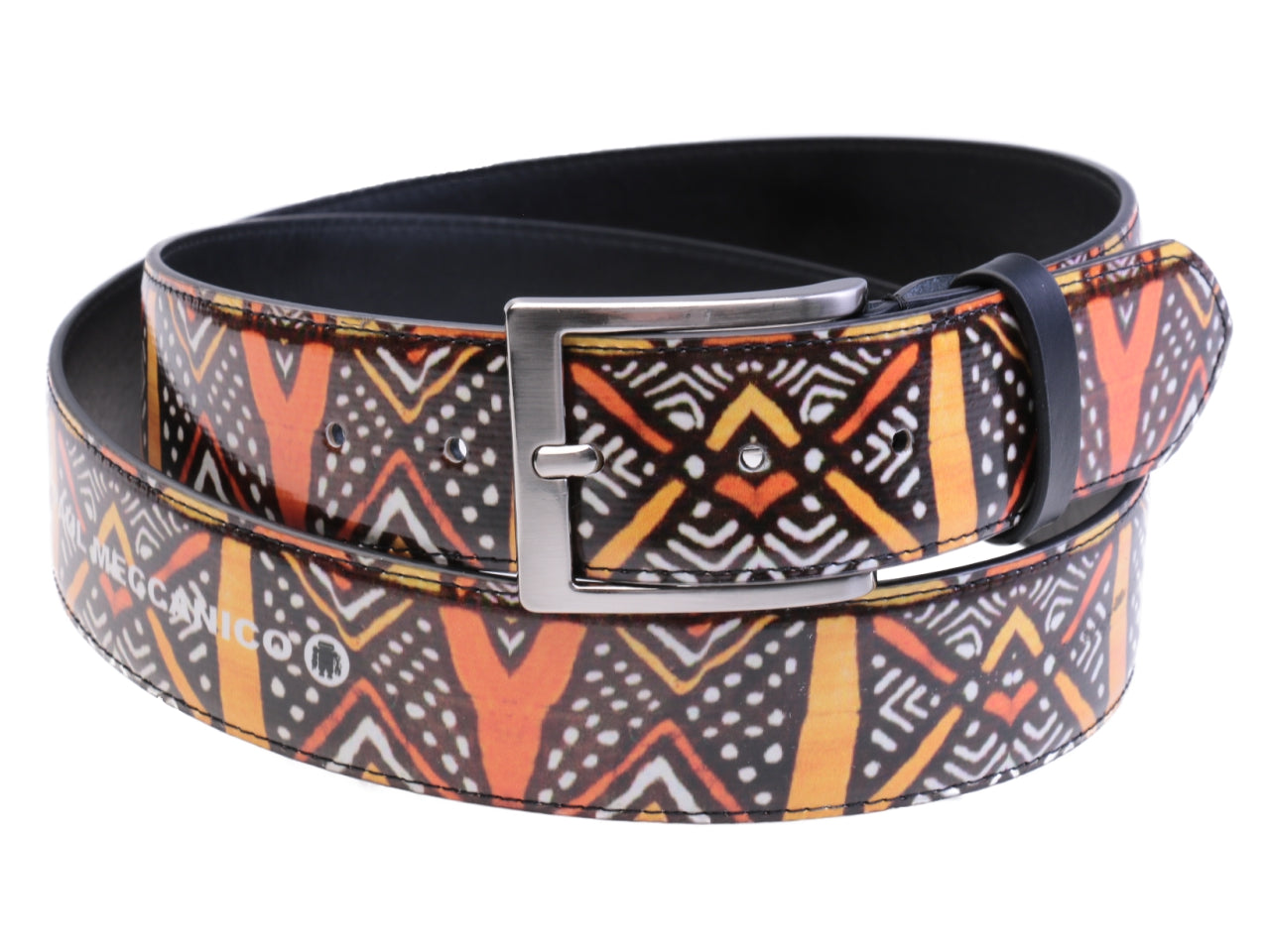 BLACK AND ORANGE MEN'S BELT AFRO FANTASY MADE OF LORRY TARPAULIN.