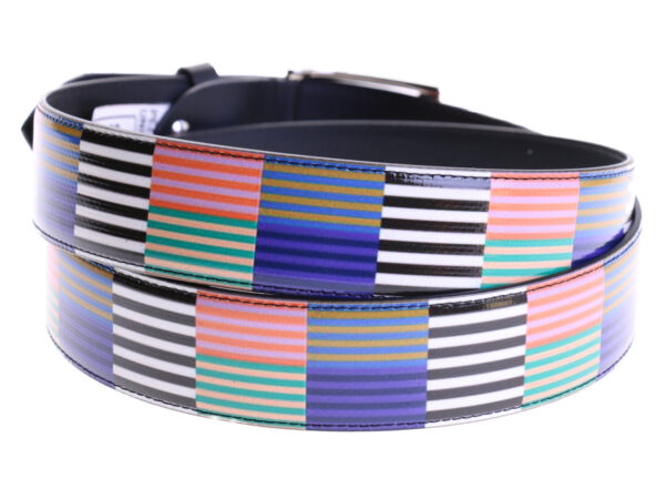 MEN'S BELT WITH MULTICOLOR STRIPED MADE OF LORRY TARPAULIN.