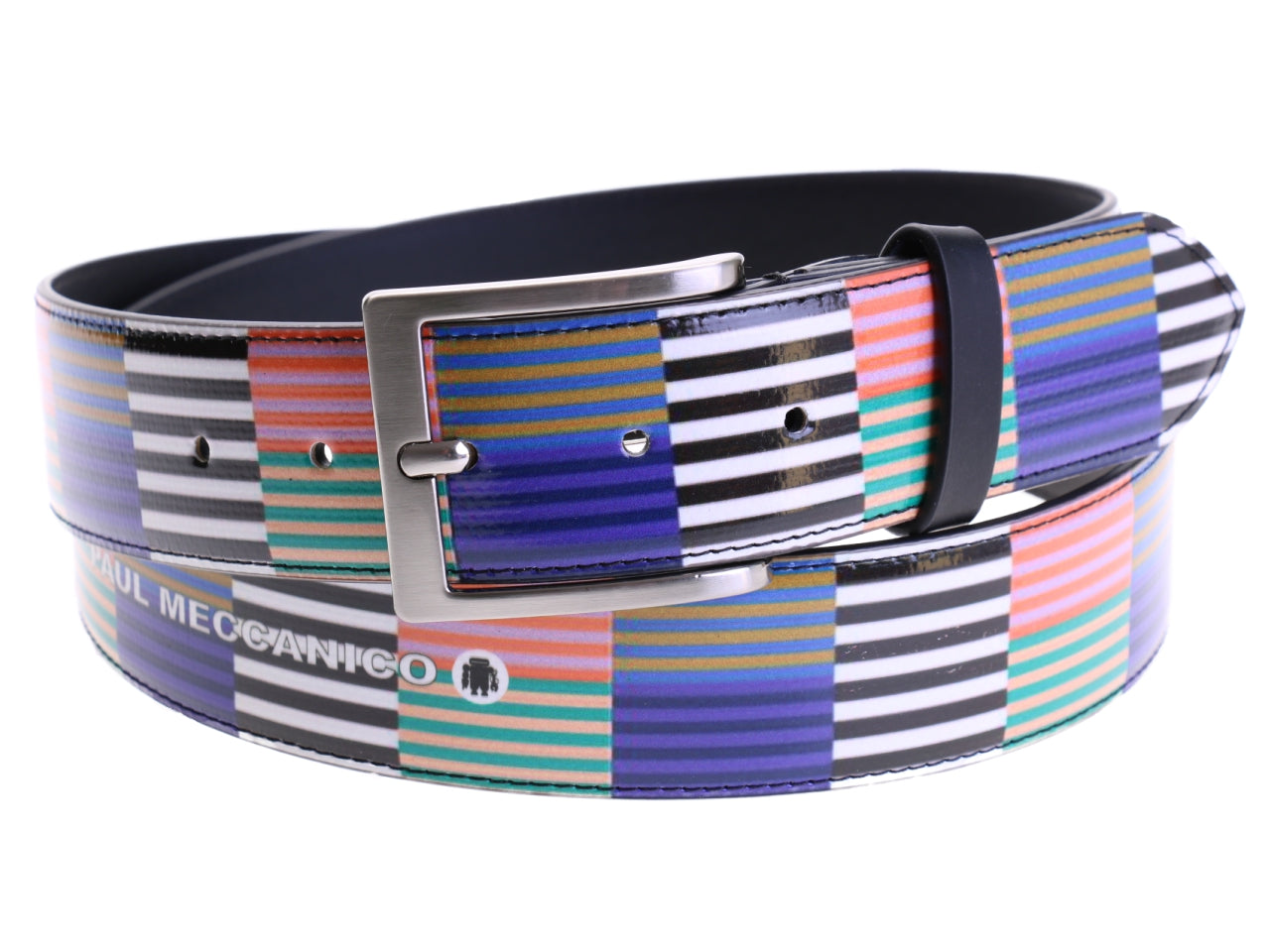 MEN'S BELT WITH MULTICOLOR STRIPED MADE OF LORRY TARPAULIN.
