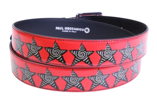 RED MEN'S BELT "STARS" MADE OF LORRY TARPAULIN.