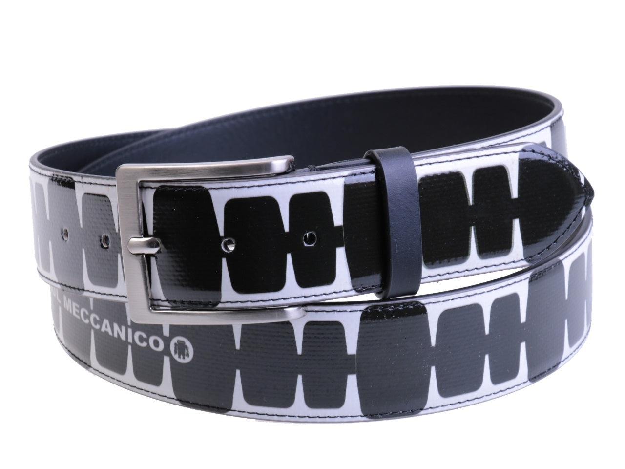 BLACK AND WHITE MEN'S BELT MADE OF LORRY TARPAULIN.