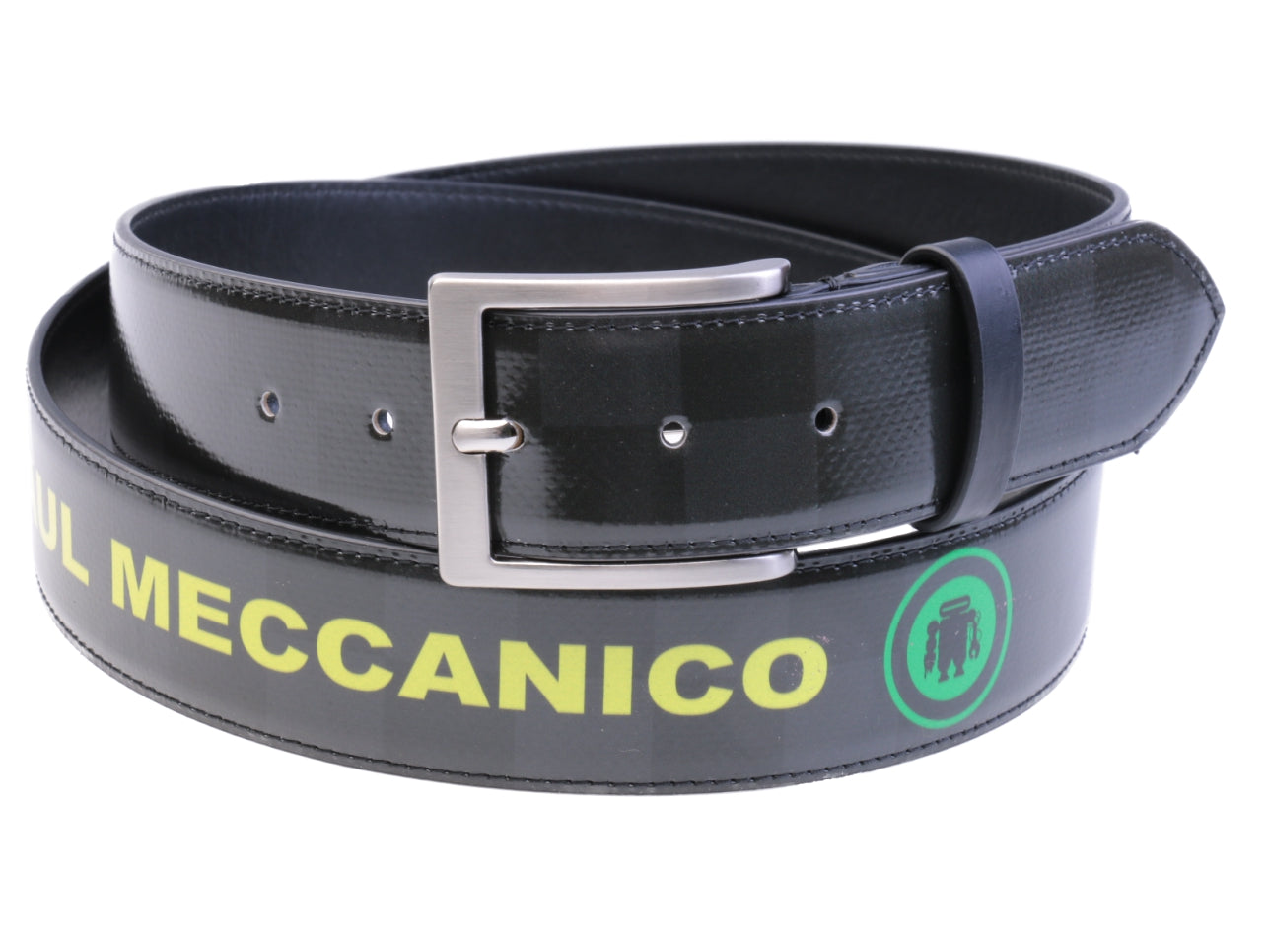 BLACK FOREST AND DARK GREEN MEN'S BELT CHESS FANTASY MADE OF LORRY TARPAULIN.