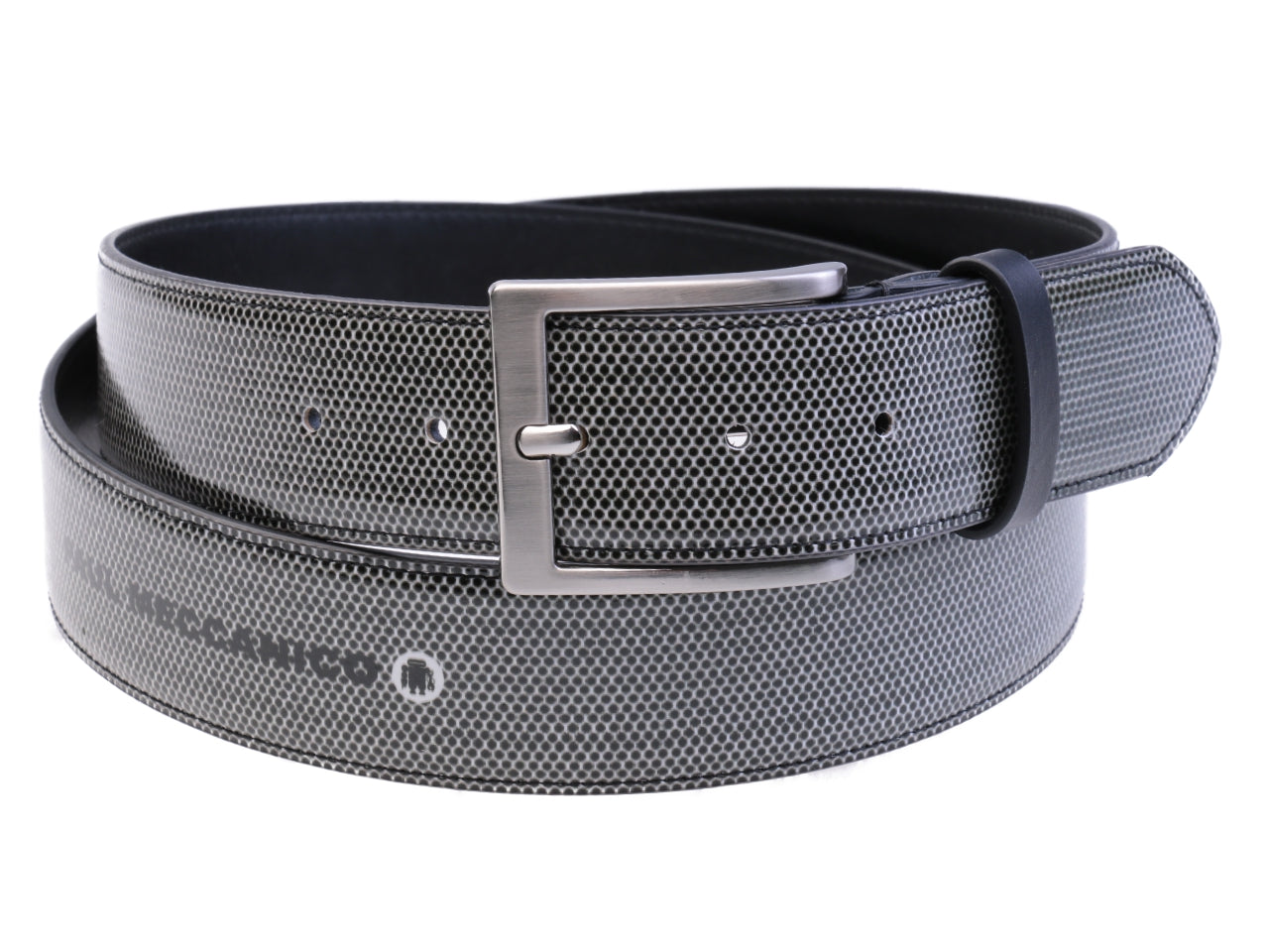 BLACK AND WHITE MEN'S BELT MADE OF LORRY TARPAULIN.
