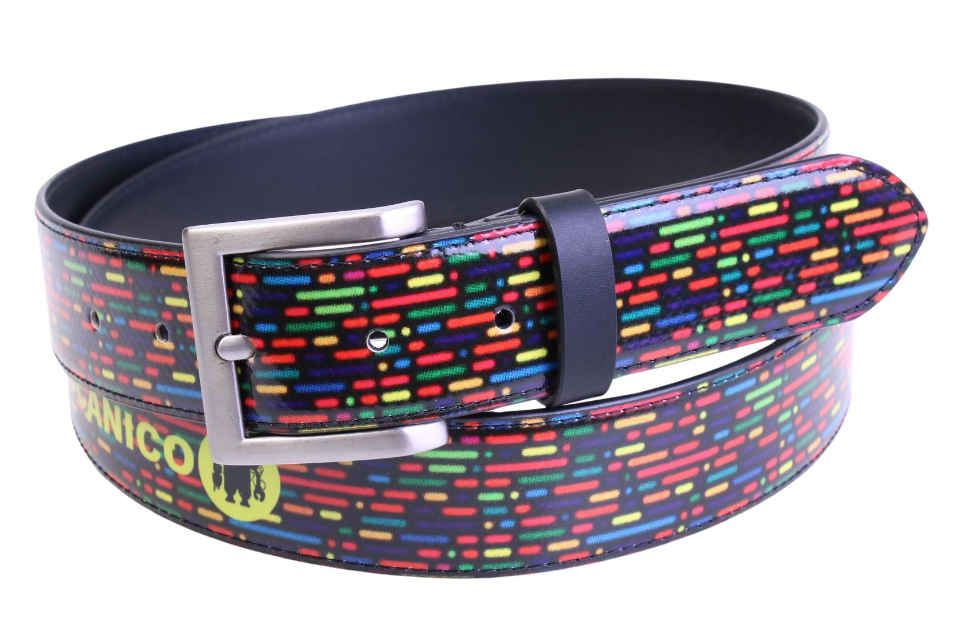 MULTICOLOR MEN'S BELT "LED" MADE OF LORRY TARPAULIN.