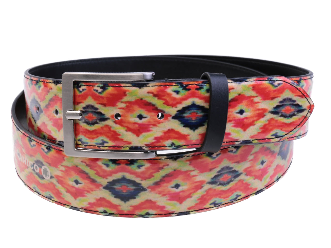 ORANGE MEN'S BELT WITH TIE DYE FANTASY MADE OF LORRY TARPAULIN.