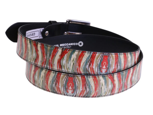 ....BEIGE MEN'S BELT WITH ABSTRACT FANTASY MADE OF LORRY TARPAULIN.