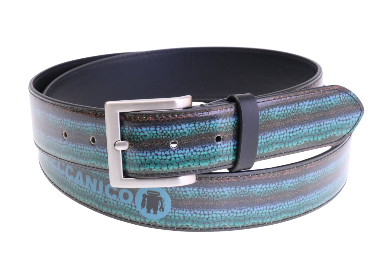 ....DARK GREEN MEN'S BELT WITH ANIMALIER FANTASY MADE OF LORRY TARPAULIN.