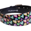 .BLACK WOMEN'S BELT WITH "MULTICOLOR HEARTS" MADE OF LORRY TARPAULIN.