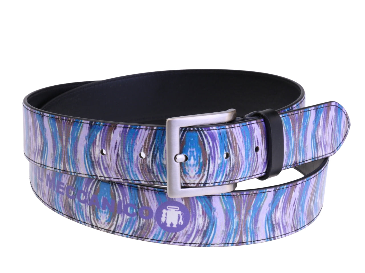 ....LILAC MEN'S BELT WITH ABSTRACT FANTASY MADE OF LORRY TARPAULIN.