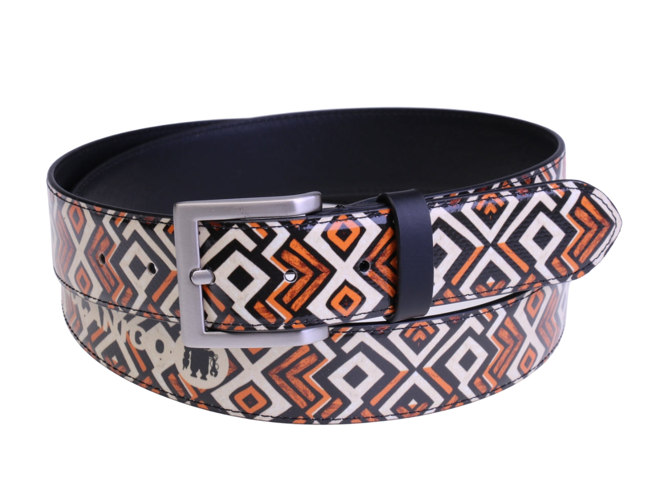 ..MEN'S BELT BEIGE, BLAGK AND BROWN COLOURS WITH GEOMETRIC FANTASY MADE OF LORRY TARPAULIN.