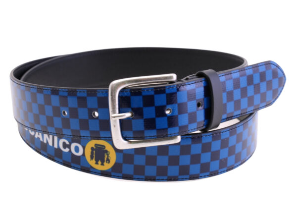 -BLUE MEN'S BELT WITH "GRAND PRIX STYLE" MADE OF LORRY TARPAULIN.