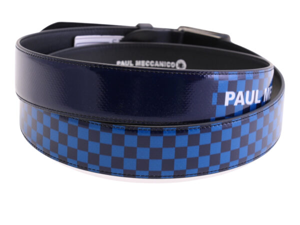 -BLUE MEN'S BELT WITH "GRAND PRIX STYLE" MADE OF LORRY TARPAULIN.