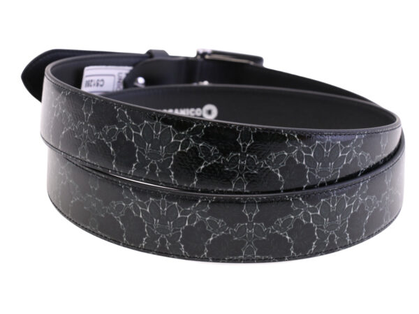 -BLACK MEN'S BELT WITH FLORAL FANTASY MADE OF LORRY TARPAULIN.