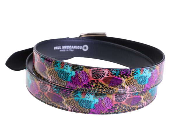 .MULTICOLOR WOMEN'S BELT WITH ANIMALIER FANTASY MADE OF LORRY TARPAULIN.